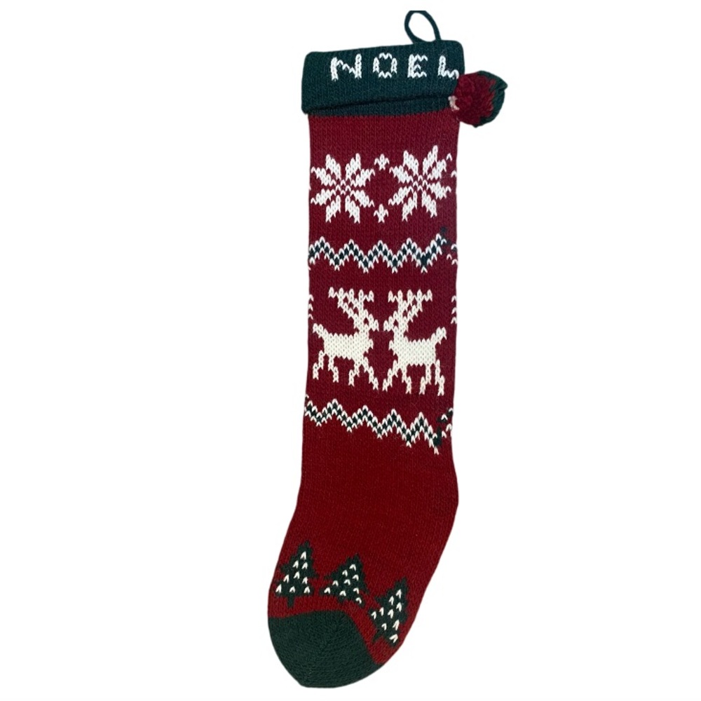 Noel Reindeer and Snowflake Knit Christmas Stocking